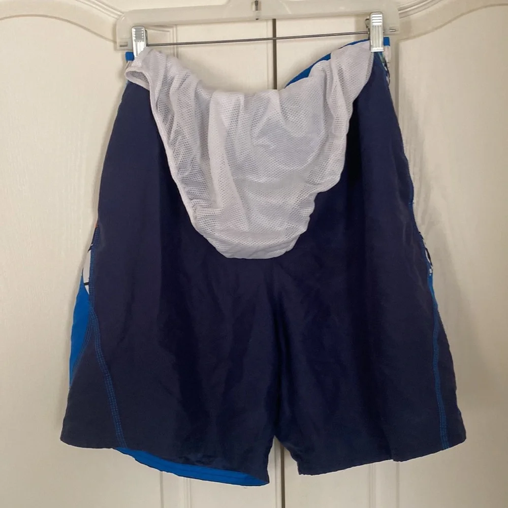 NIKE Swim Trunks Blue Tropic Floral Color Block Lined L Large EUC $64